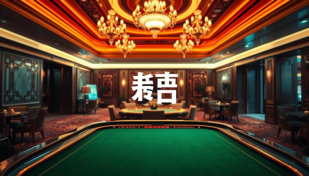A luxurious, elegant online casino lobby with a central focal point showcasing the "線上百家樂遊戲推薦平台" logo. The scene is illuminated by warm, inviting lighting, casting a cozy, sophisticated atmosphere. In the foreground, a sleek, polished gaming table with plush green felt dominates the frame, encouraging the viewer to imagine the thrilling experience of playing baccarat. The middle ground features richly appointed furnishings and decor, such as ornate chandeliers and intricate wall panels, conveying a sense of high-end, premium quality. The background gently blurs into a softly lit, expansive space, suggesting the platform's comprehensive gaming offerings. The overall composition exudes an air of exclusivity, professionalism, and the promise of an exceptional online gambling experience.